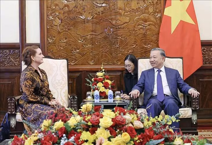 Chủ tịch nước Tô Lâm tiếp Đại sứ New Zealand tại Việt Nam Caroline Beresford. (Ảnh: TTXVN)
