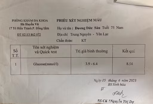 Phiếu xét nghiệm máu cho thấy chỉ số đường huyết đã cải thiện sau 2 tháng