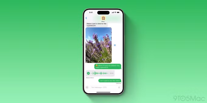 Giao diện gửi tin nhắn RCS của iPhone với một thiết bị Android. Ảnh: 9to5mac