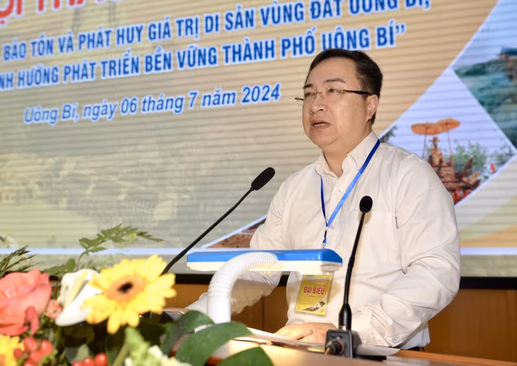 Đồng chí Đặng Xuân Phương, Phó Bí thư Tỉnh ủy, Trưởng đoàn Đại biểu Quốc hội tỉnh phát biểu tại hội thảo.