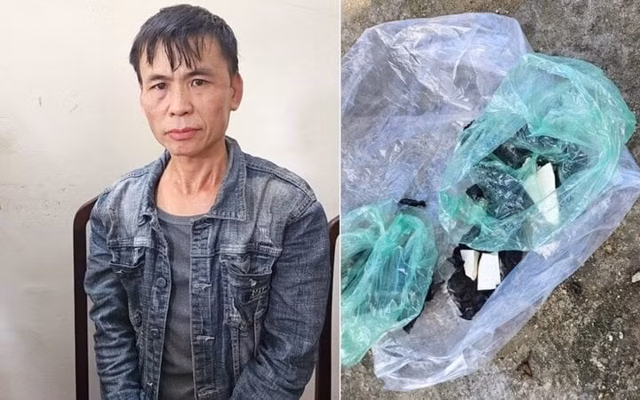 Hà Văn Dân và tang vật ma túy thu giữ.