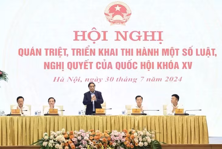 Thủ tướng Phạm Minh Chính chủ trì Hội nghị quán triệt, triển khai một số Luật, Nghị quyết của Quốc hội khóa XV. (Ảnh: Trần Hải)