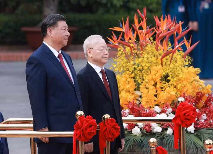 Tổng Bí thư Nguyễn Phú Trọng đón Tổng Bí thư, Chủ tịch Trung Quốc Tập Cận Bình thăm Việt Nam, tháng 12/2023 - Ảnh: VGP/Nhật Bắc