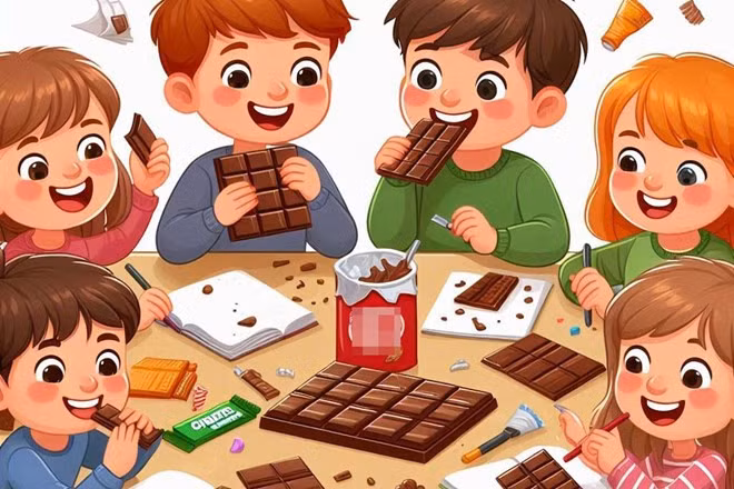 Ăn nhiều sôcôla sẽ khiến trẻ em đối mặt với tình trạng nướu và hỏng men răng. Ảnh: AI - Ngọc Thùy