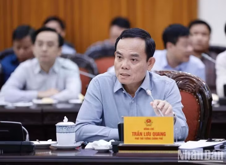 Phó Thủ tướng Trần Lưu Quang phát biểu ý kiến tại cuộc họp. Ảnh: Trần Hải.