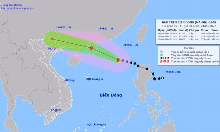 Vị trí và hướng di chuyển của bão số 3. (Nguồn: nchmf.gov.vn)