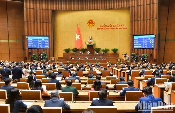 Quốc hội biểu quyết thông qua Luật Đất đai (sửa đổi). (Ảnh: DUY LINH)