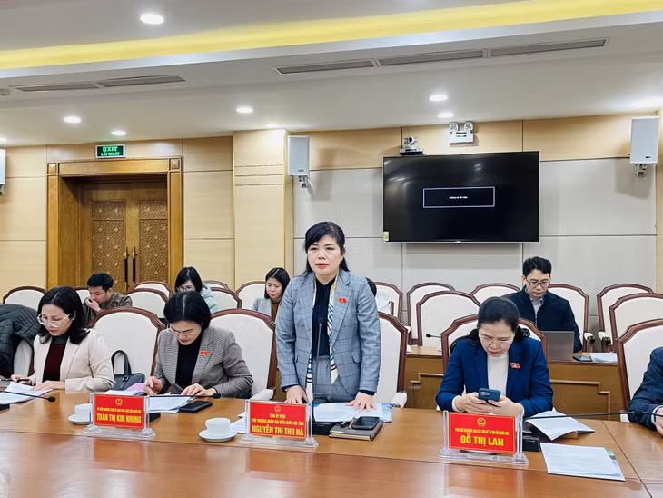 Đồng chí Nguyễn Thị Thu Hà, Phó Trưởng Đoàn ĐBQH tỉnh, Phó Trưởng Đoàn giám sát phát biểu.