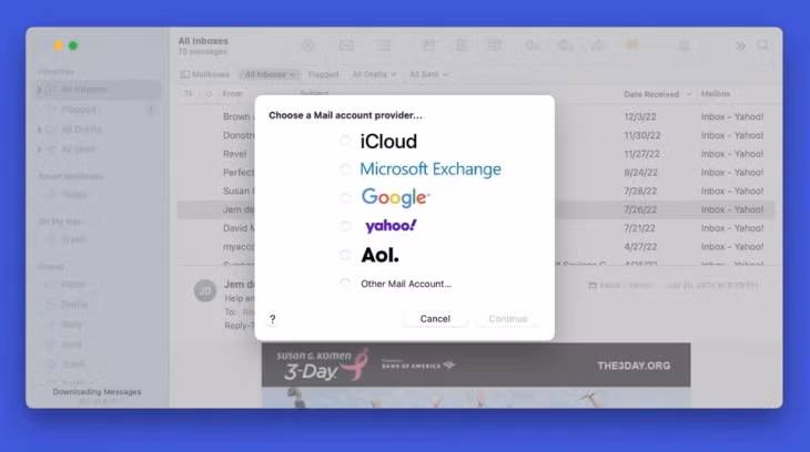 Thiết lập ứng dụng Mail. Thay vì truy cập hộp mail của từng dịch vụ trên trình duyệt, người dùng có thể vào app Mail có sẵn trên macOS để đăng nhập, quản lý nhiều tài khoản email. Các thông tin quan trọng như số điện thoại, thời gian, địa điểm trong mail có thể trích xuất và đồng bộ sang những app như Contacts, Calendars và Maps. Ảnh: Foundry.