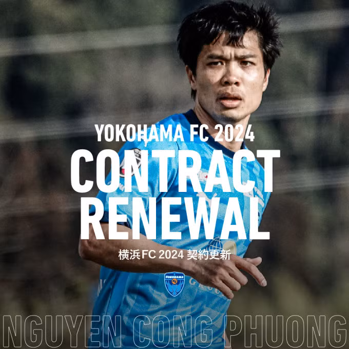 Thông báo trên trang chủ của Yokohama FC về việc gia hạn hợp đồng với Nguyễn Công Phượng sáng 6/1. Ảnh: YokohamaFC