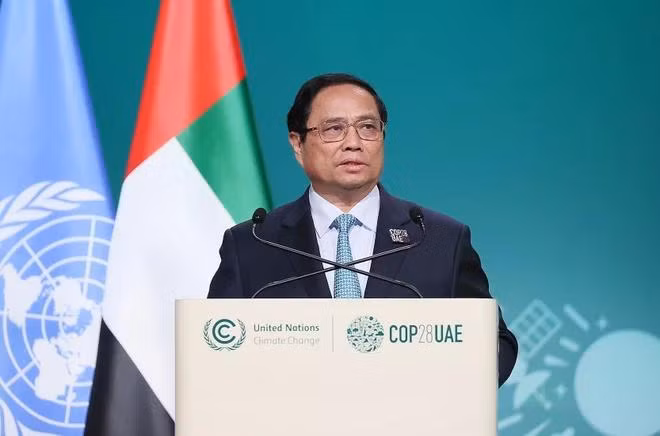 Thủ tướng Phạm Minh Chính phát biểu tại Hội nghị Thượng đỉnh Hành động khí hậu thế giới. (Ảnh: Dương Giang/TTXVN)