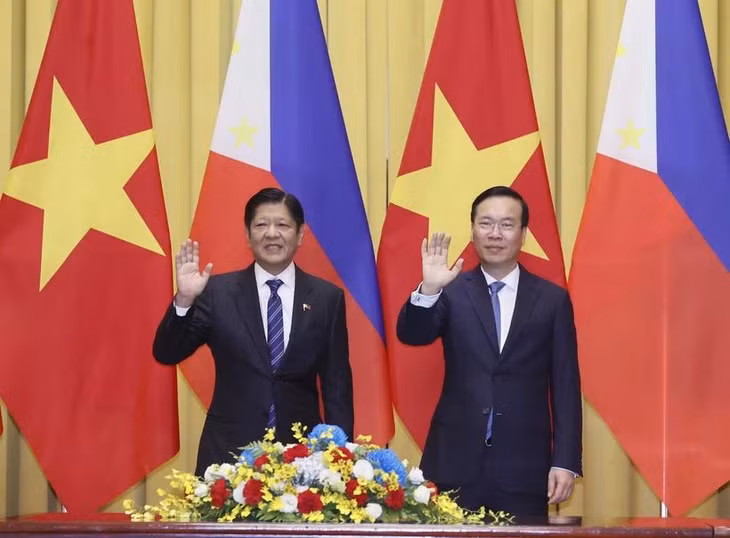 Chủ tịch nước Võ Văn Thưởng và Tổng thống Philippines Ferdinand Romualdez Marcos Jr tại buổi hội đàm. (Ảnh: Thống Nhất/TTXVN)