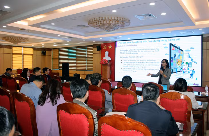 Chuyên gia công nghệ tư vấn cho các doanh nghiệp, HTX, tổ hợp tác trên địa bàn tỉnh về ứng dụng chuyển đổi số vào hoạt động sản xuất, kinh doanh.