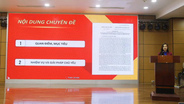 Đồng chí Nguyễn Phương Thảo, Phó Bí thư Tỉnh Đoàn, quán triệt Nghị quyết 17-NQ/TU của Ban Chấp hành Đảng bộ tỉnh.