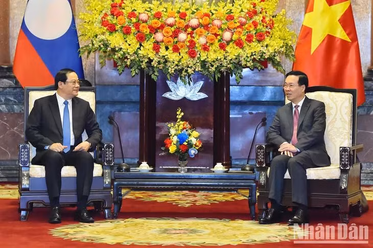 Chủ tịch nước Võ Văn Thưởng tiếp Thủ tướng nước Cộng hòa Dân chủ Nhân dân Lào Sonexay Siphandone. (Ảnh: THỦY NGUYÊN)