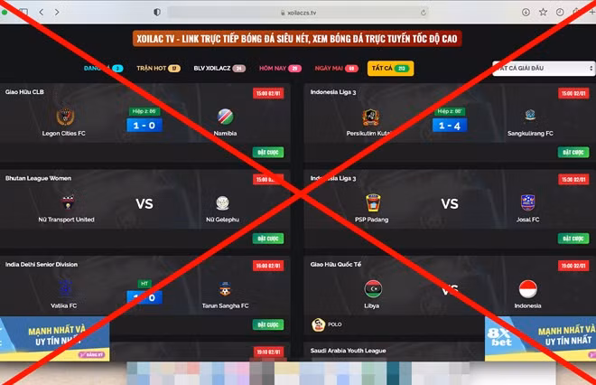 Website bóng đá lậu Xôi Lạc TV ngang nhiên hoạt động, ăn cắp bản quyền của các trận đấu. Ảnh: Khánh An
