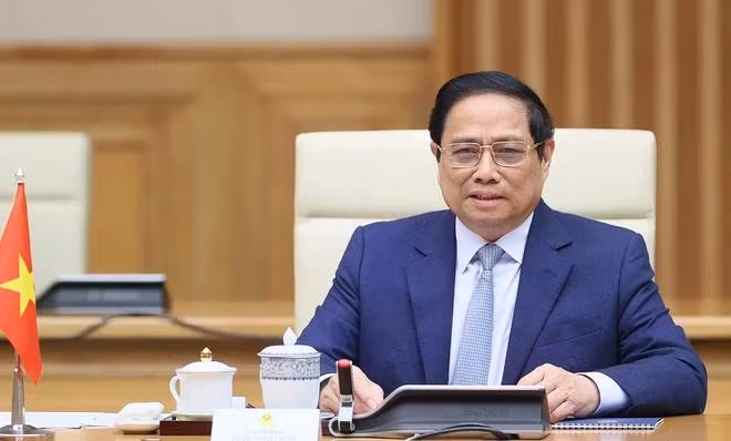 Thủ tướng Phạm Minh Chính phát biểu tại cuộc hội kiến Tổng thống Indonesia Joko Widodo. (Ảnh: Dương Giang/TTXVN)