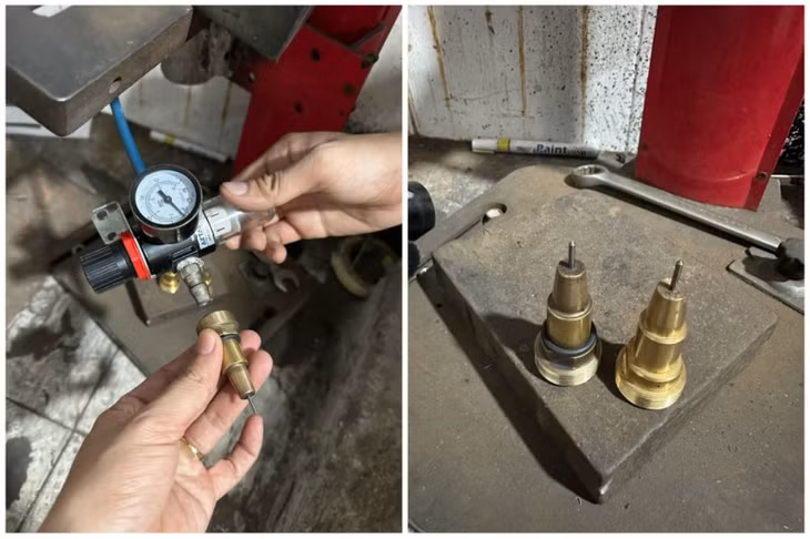 Các máy móc, thiết bị mà Nguyễn Hữu Oai và Nguyễn Hữu Như dùng để đục lại số khung, số máy rồi “phù phép” lại thành xe mới bán cho khách hàng.