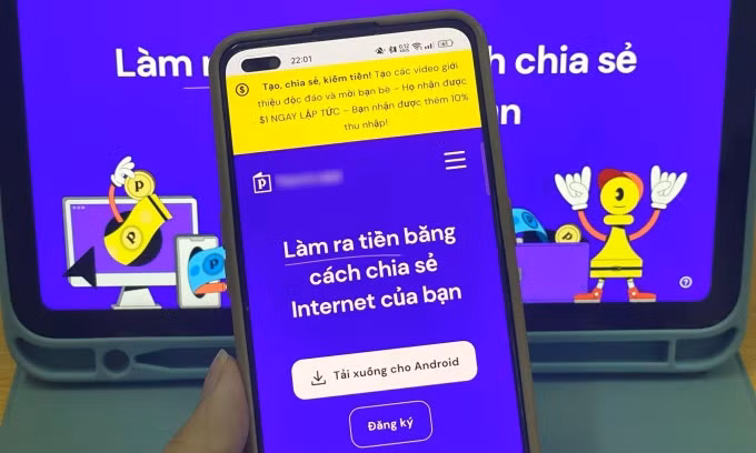 Giao diện một trong những app kiếm tiền bằng cách chia sẻ dung lượng Internet. Ảnh: Hoàng Giang
