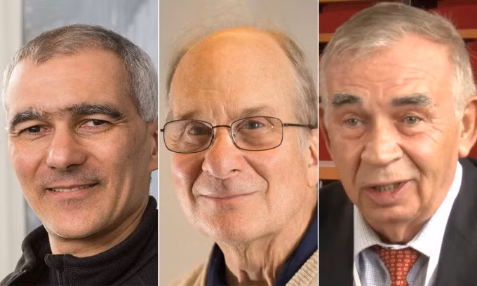 Ba nhà khoa học Moungi G. Bawendi, Louis E. Brus và Alexei I. Ekimov nhận giải Nobel Hóa học 2023. Ảnh: CNN