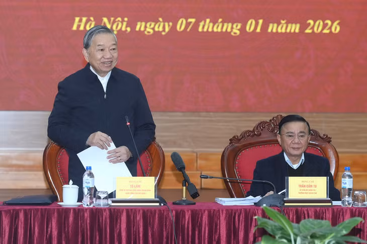 Tổng Bí thư Tô Lâm phát biểu chỉ đạo tại cuộc làm việc với Ban Chính sách, Chiến lược Trung ương. (Ảnh: ĐĂNG KHOA)