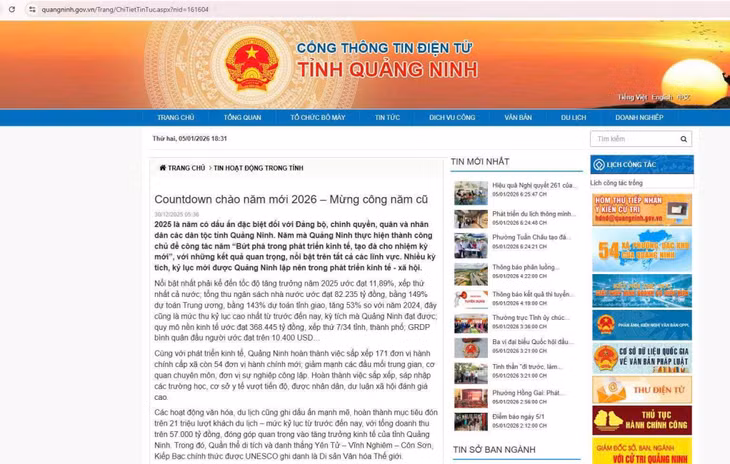 Cổng thông tin điện tử của tỉnh Quảng Ninh là trang thông tin chính thống của tỉnh Quảng Ninh tại địa chỉ www.quangninh.gov.vn