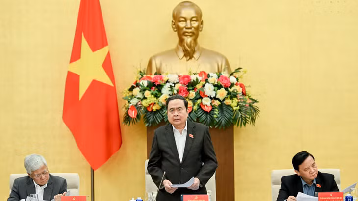 Bí thư Đảng ủy Quốc hội, Chủ tịch Quốc hội Trần Thanh Mẫn phát biểu tại cuộc họp. (Ảnh: DUY LINH)