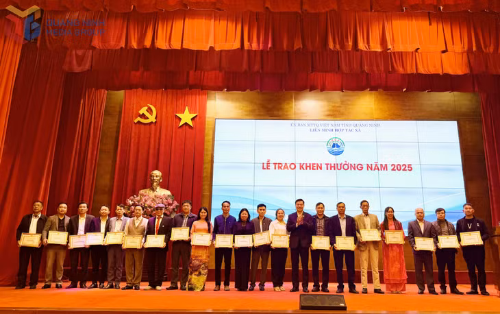 Lãnh đạo Liên minh HTX tỉnh tặng giấy khen cho các cá nhân, tập thể tiêu biểu.