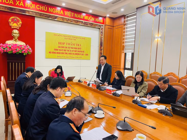 Đồng chí Nguyễn Đức Thành, Ủy viên BTV Tỉnh ủy, Phó Chủ tịch Thường trực HĐND tỉnh phát biểu tại cuộc họp thẩm tra của Ban Pháp chế.