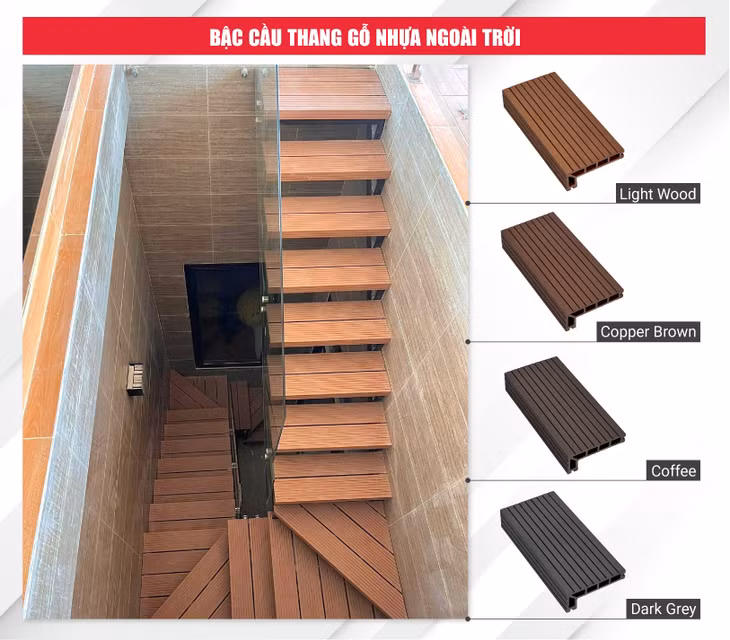 Các mẫu bậc cầu thang gỗ nhựa ngoài trời.