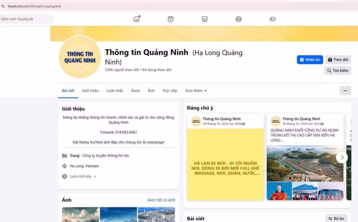 Trang fanpage “Thông tin Quảng Ninh” – không phải là trang thông tin chính thống của cơ quan chính quyền tỉnh Quảng Ninh.