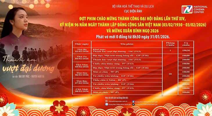 Tổ chức Đợt phim Chào mừng thành công Đại hội Đảng lần thứ XIV, Kỷ niệm 96 năm Ngày thành lập Đảng Cộng sản Việt Nam (03/02/1930 - 03/02/2026) và Mừng Xuân Bính Ngọ 2026 trên phạm vi cả nước. Ảnh: Cục Điện ảnh