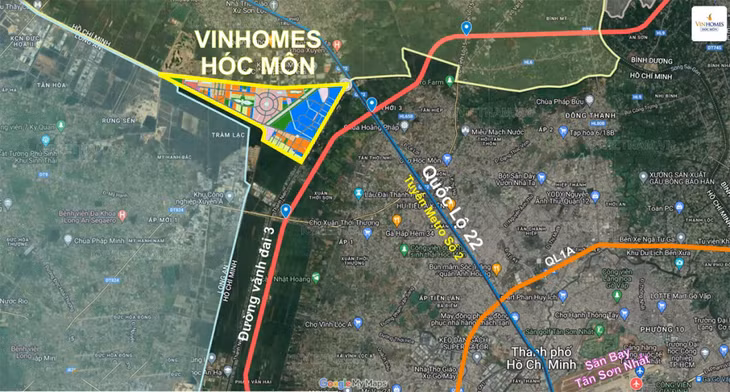 Vị trí thực tế của dự án Vinhome Hóc Môn.
