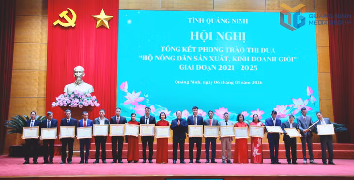Đồng chí Quản Minh Cường, Bí thư Tỉnh uỷ, Trưởng Đoàn ĐBQH tỉnh khen thưởng các hộ gia đình đạt thành tích xuất sắc trong phong trào thi đua “Hộ nông dân sản xuất, kinh doanh giỏi” giai đoạn 2021-2025.