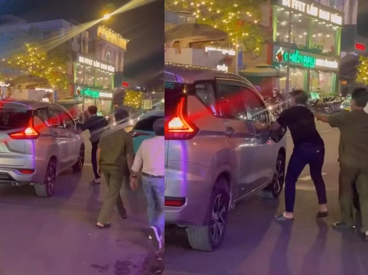 La Thiên Bảo đạp gãy kính chiếu hậu chiếc xe công nghệ - Ảnh cắt từ clip do bị hại cung cấp
