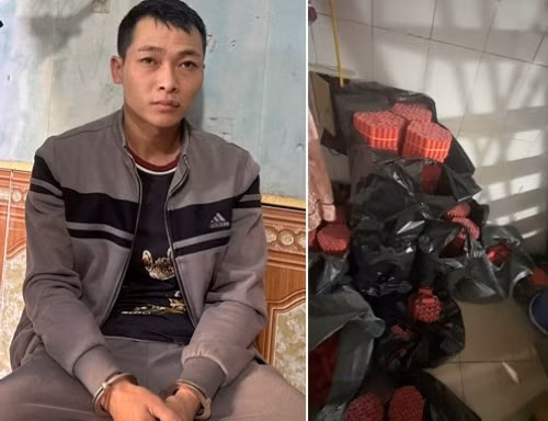 Đối tượng Đoàn Sỹ Duy cùng tang vật. Ảnh: Công an TP Hải Phòng
