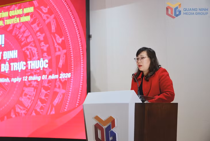 Đồng chí Nguyễn Thị Hoà, Phó Trưởng Ban Tổ chức, Đảng uỷ Các cơ quan Đảng tỉnh, phát biểu tại hội nghị.