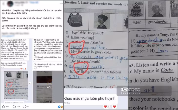 Sự việc giáo viên bị tố sửa bài thi học sinh lan truyền trên mạng. Ảnh: Phụ huynh cung cấp