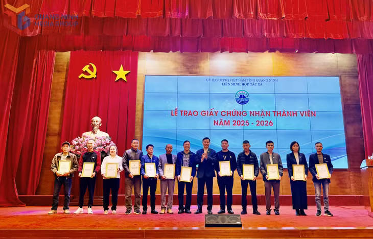 Lãnh đạo Liên minh HTX tỉnh trao giấy chứng nhân cho thành viên mới.