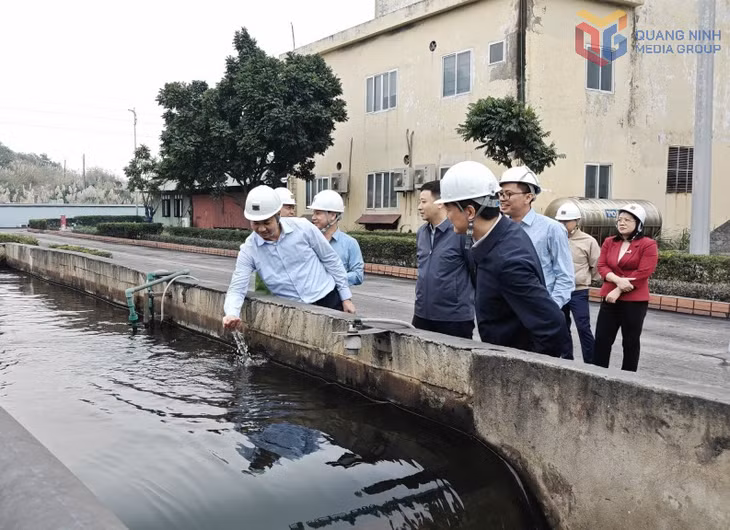 Đồng chí Nguyễn Văn Công, Phó Chủ tịch UBND tỉnh kiểm tra công tác xử lý nước thải mỏ tại khai trường Công ty CP than Hà Lầm.