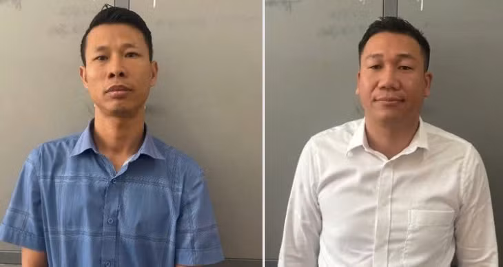 Bị can Trần Văn Kiên và bị can Phạm Khắc Học - Công ty TNHH Bất động sản Kiên Cường Phát. Ảnh: Công an tỉnh Đồng Nai
