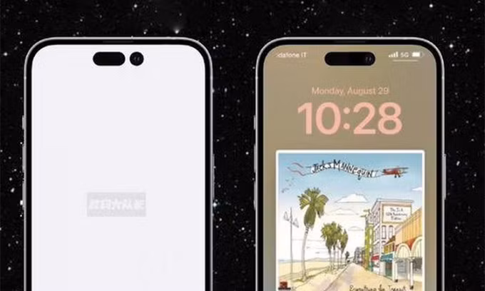 Phần khuyết mặc định trên iPhone 14 Pro chia làm hai phần. Ảnh: Gsmarena