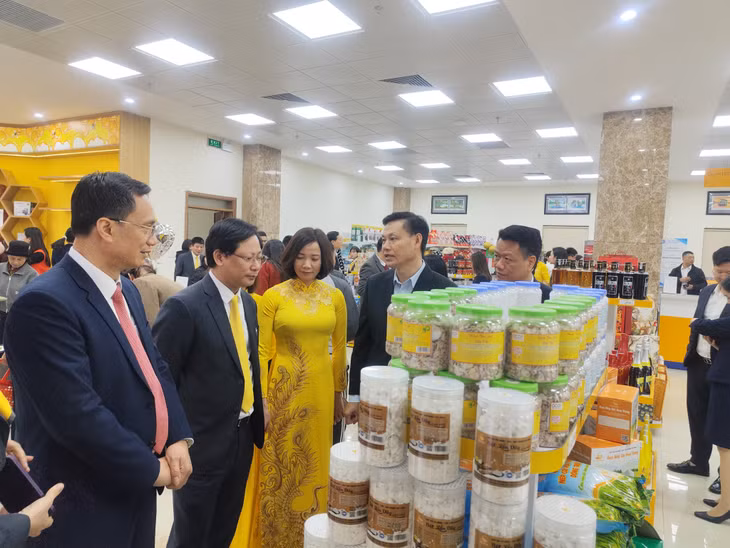 Các đại biểu và người dân tham quan, mua sắm tại các gian hàng.