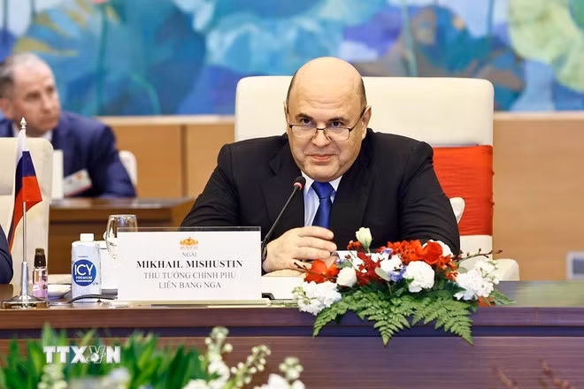 Thủ tướng Nga Mikhail Mishustin phát biểu. (Ảnh: Doãn Tấn/TTXVN)