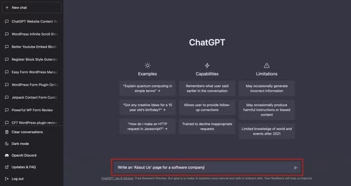 Sử dụng ChatGPT tạo nội dưng website.