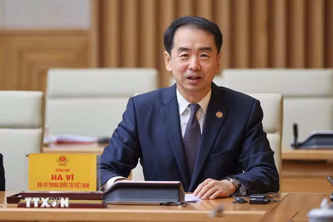 Đại sứ Trung Quốc tại Việt Nam Hà Vĩ phát biểu. (Ảnh: Dương Giang/TTXVN)