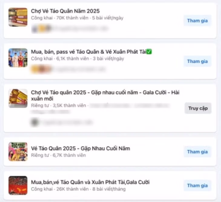 Các hội nhóm mua bán vé Táo Quân hoạt động sôi nổi. Ảnh: Chụp màn hình