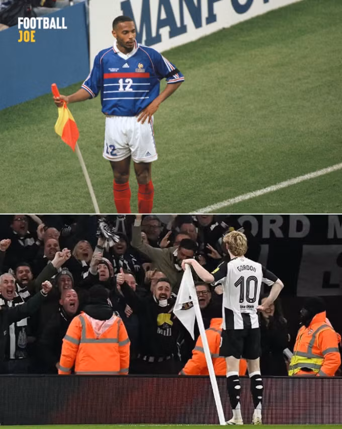 Anthony Gordon tái hiện màn ăn mừng của huyền thoại Thierry Henry ngay tại Emirates.