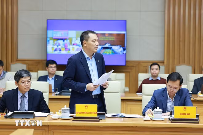 Chủ tịch Tập đoàn Điện lực Việt Nam Đặng Hoàng An phát biểu. (Ảnh: Dương Giang/TTXVN)\