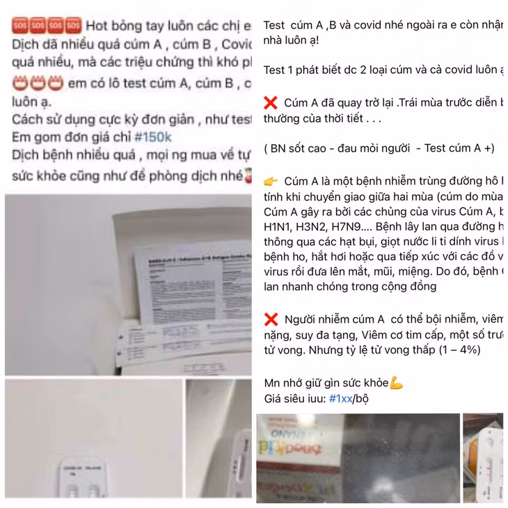 Sản phẩm kit xét nghiệm được chào bán tràn lan trên mạng xã hội.